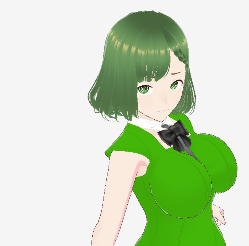 緑色の髪の毛と洋服を着たお姉さん（セリフなし 3DCGモデル イラスト集）