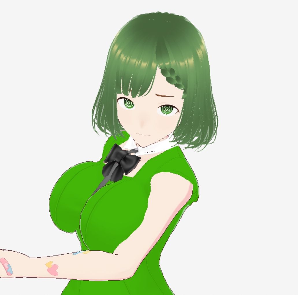 緑色の髪の毛と洋服を着たお姉さん（セリフなし 3DCGモデル イラスト集）
