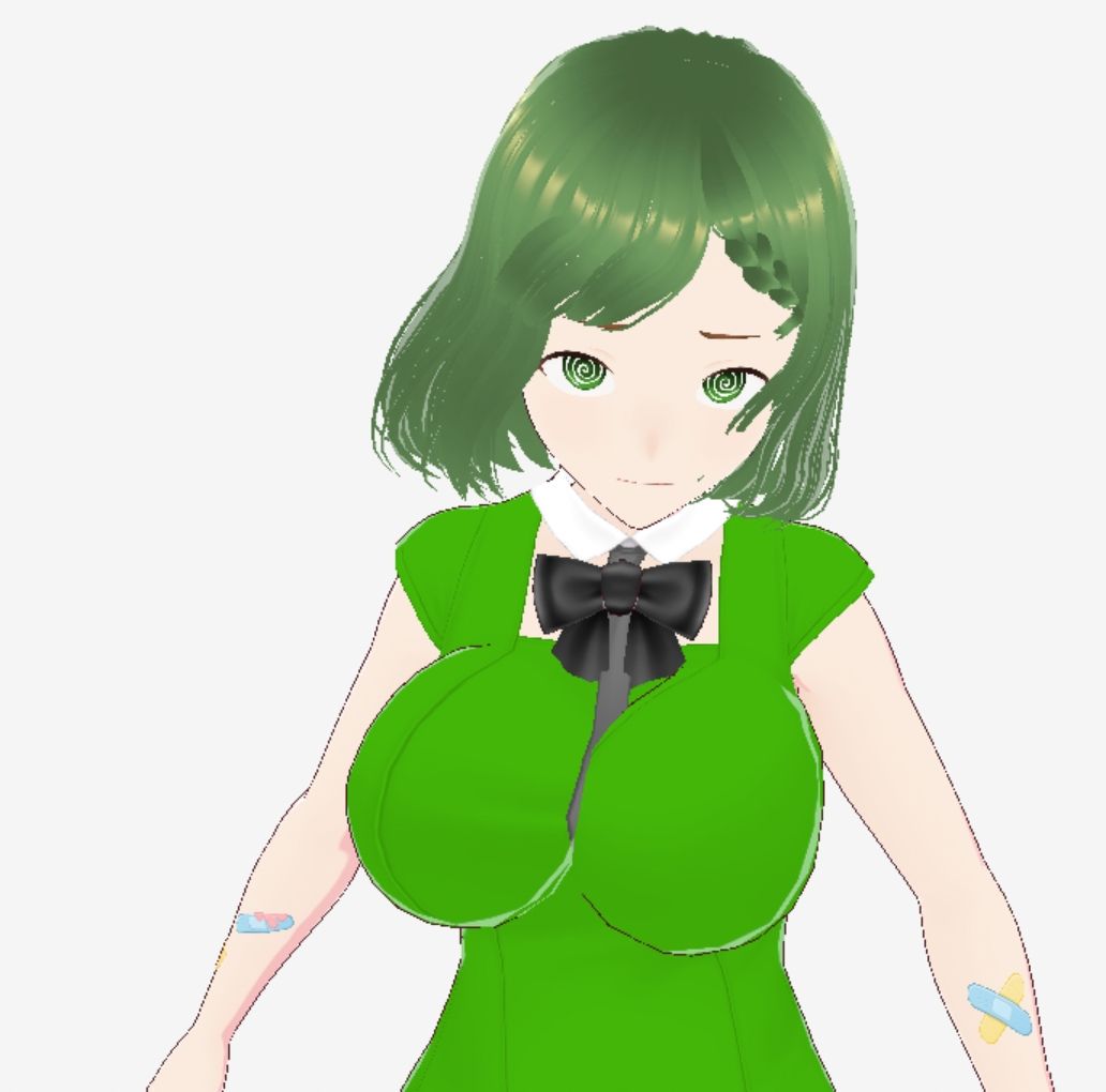 緑色の髪の毛と洋服を着たお姉さん（セリフなし 3DCGモデル イラスト集）