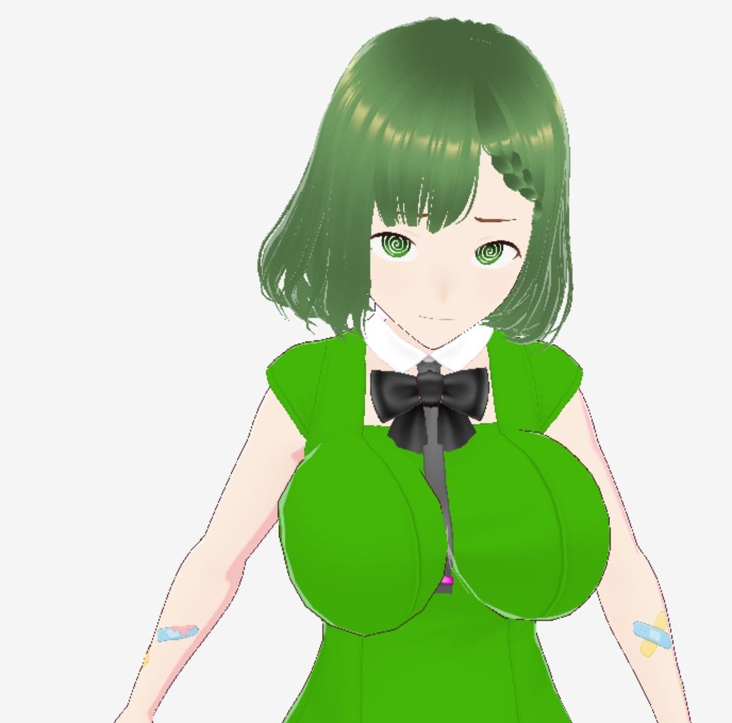 緑色の髪の毛と洋服を着たお姉さん（セリフなし 3DCGモデル イラスト集）
