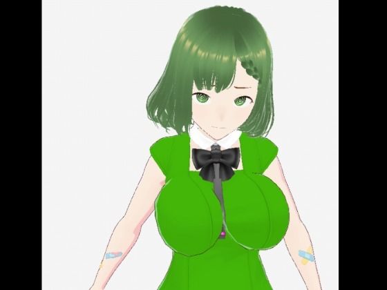 緑色の髪の毛と洋服を着たお姉さん（セリフなし 3DCGモデル イラスト集）