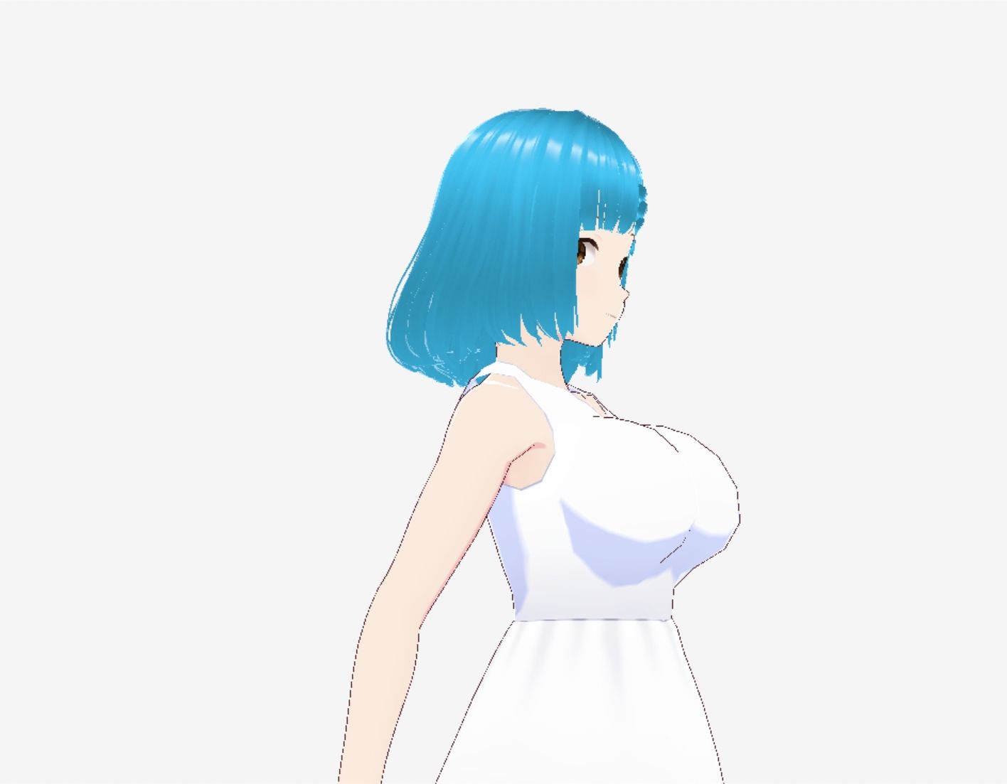 白いワンピースにシアン色の髪の巨乳お姉さん（セリフなし 3DCGモデル イラスト集）