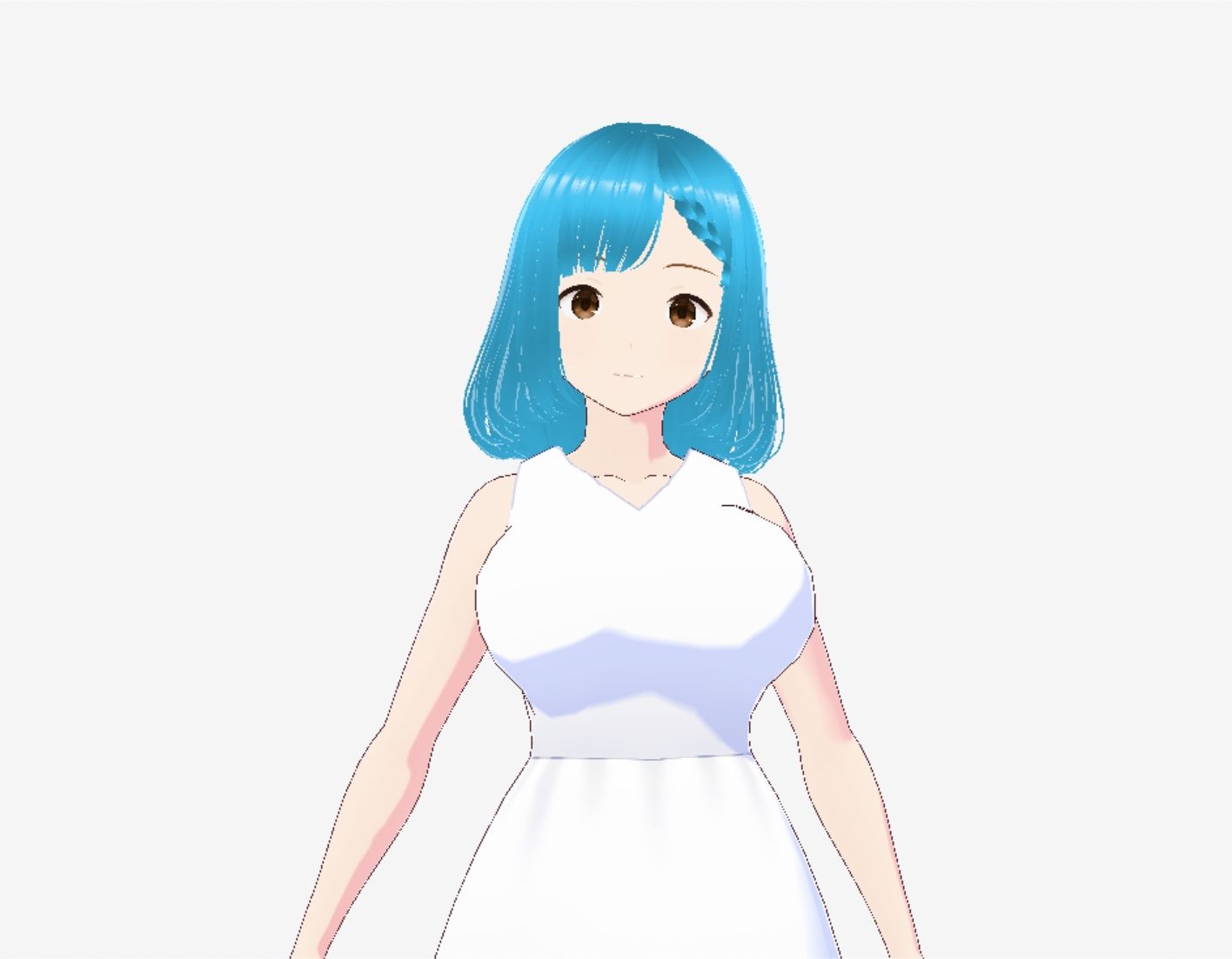 白いワンピースにシアン色の髪の巨乳お姉さん（セリフなし 3DCGモデル イラスト集）
