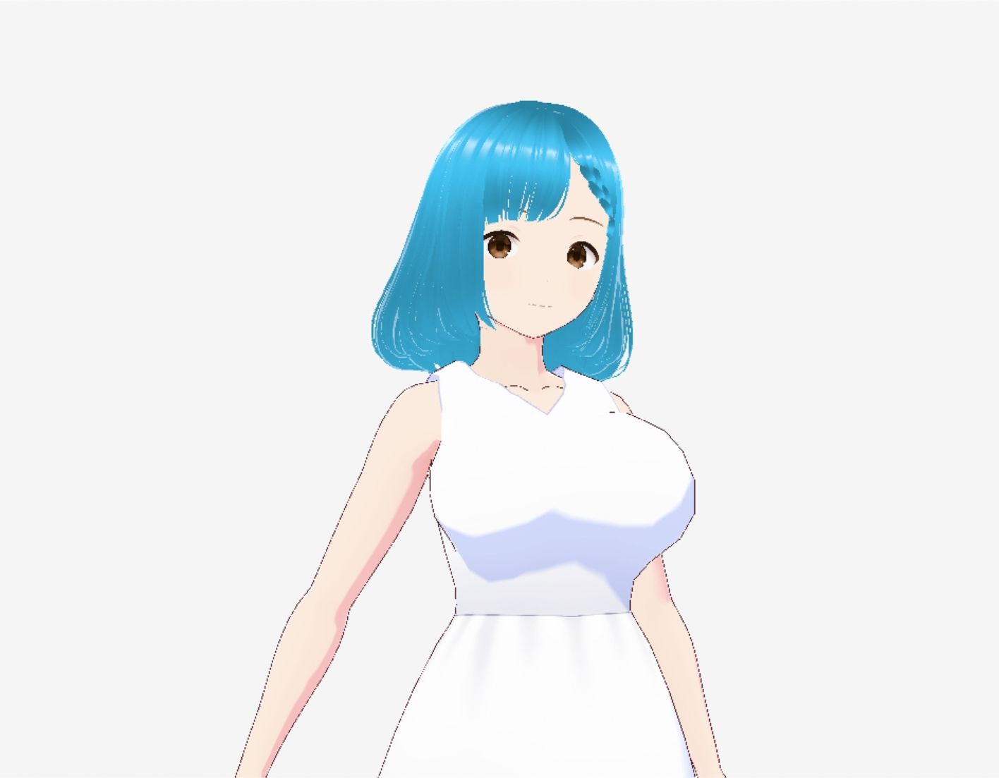 白いワンピースにシアン色の髪の巨乳お姉さん（セリフなし 3DCGモデル イラスト集）