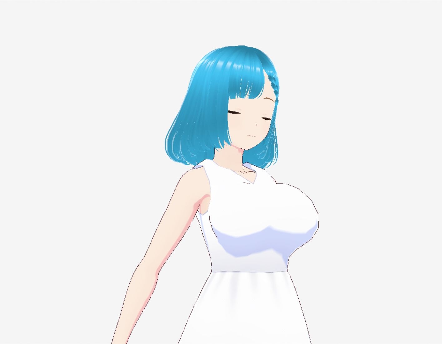 白いワンピースにシアン色の髪の巨乳お姉さん（セリフなし 3DCGモデル イラスト集）