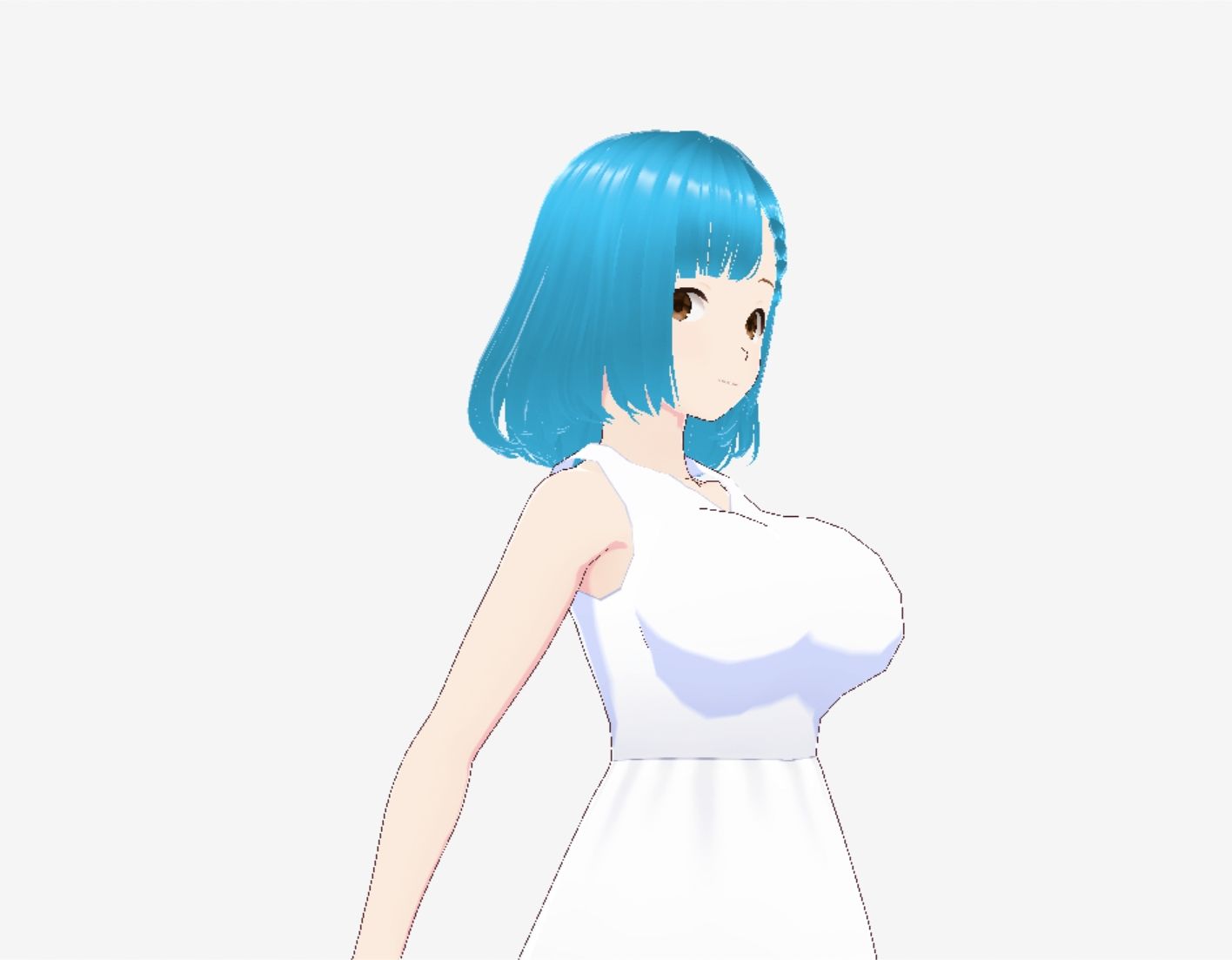 白いワンピースにシアン色の髪の巨乳お姉さん（セリフなし 3DCGモデル イラスト集）