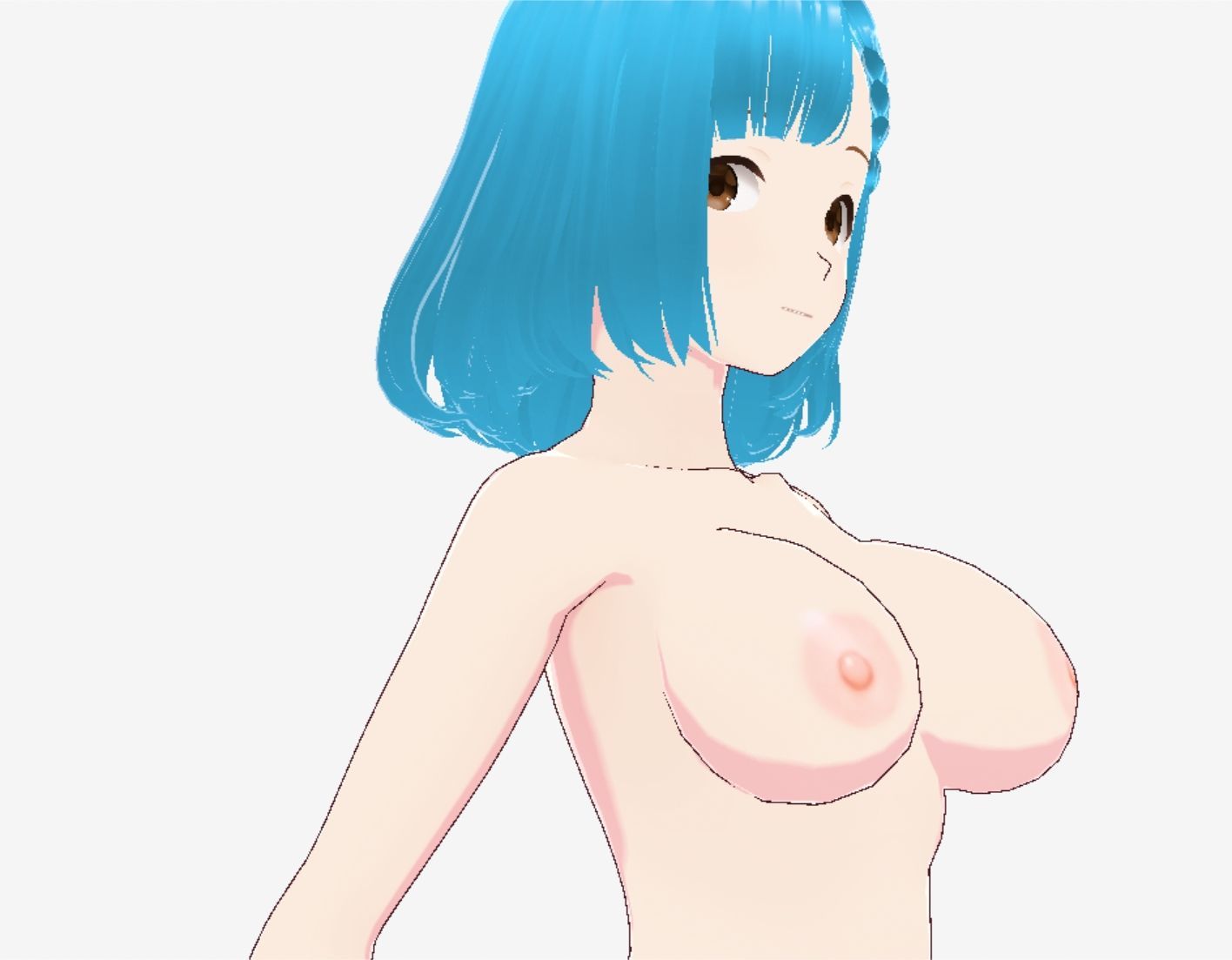 白いワンピースにシアン色の髪の巨乳お姉さん（セリフなし 3DCGモデル イラスト集）