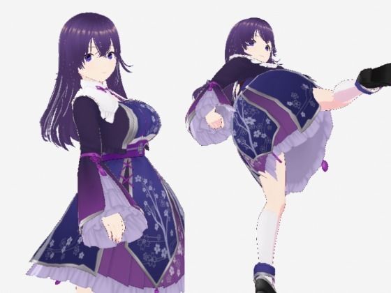 和柄の洋風ドレスの巨乳美女（セリフなし 3DCGモデル イラスト集）