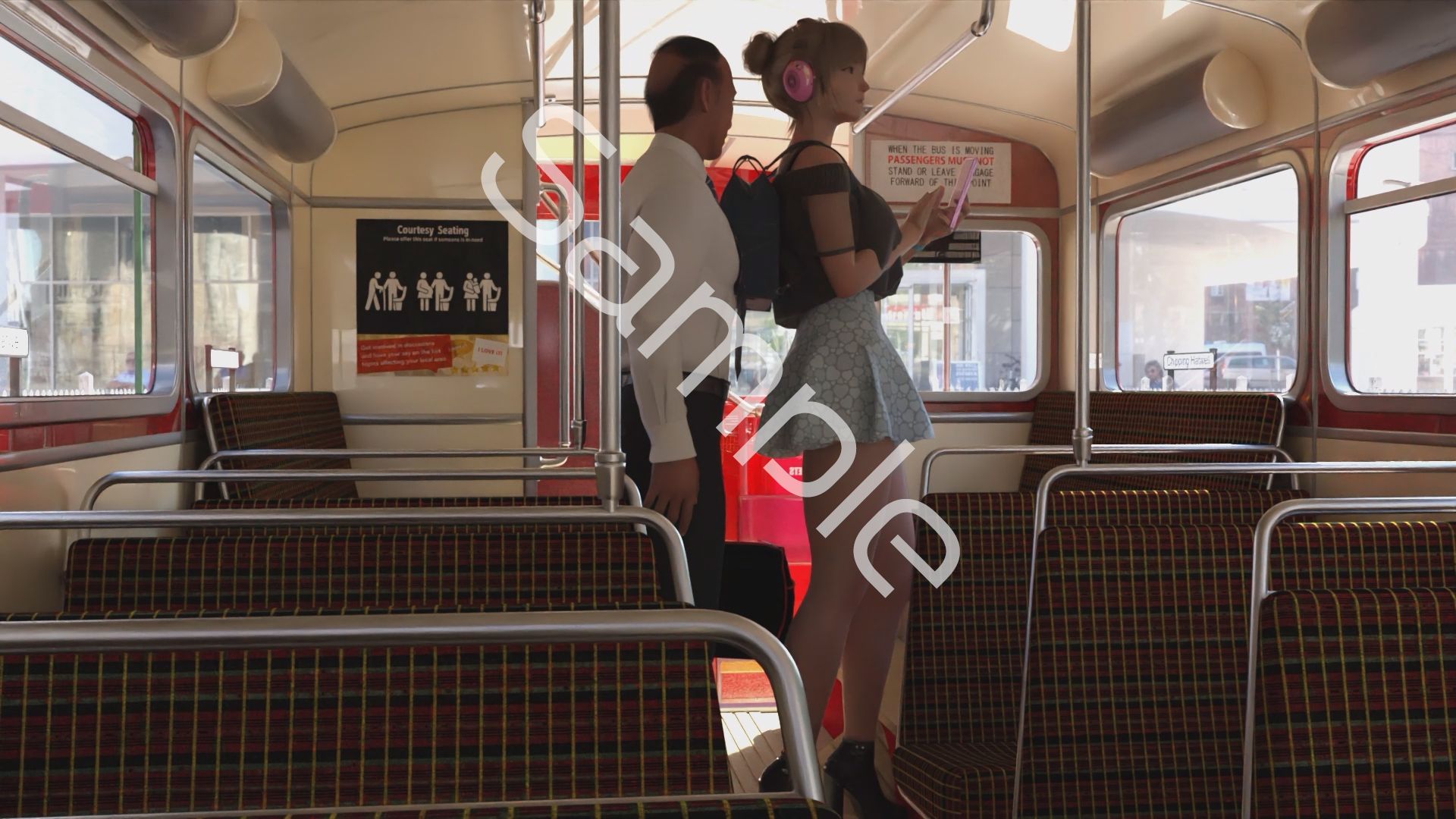 一ノ瀬廻里・私服登校日の通学途中のバス内でスカート内逆さ撮り盗撮の被害に遭う:PV06（黒ヒモヒモTバックパンティ）