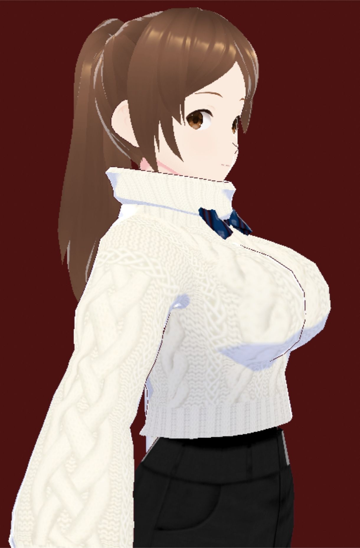 白いタートルネックセーターに黒いショートパンツのお姉さん（セリフなし 3DCGモデル イラスト集）
