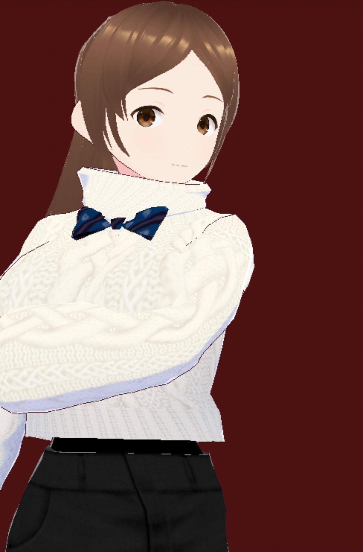 白いタートルネックセーターに黒いショートパンツのお姉さん（セリフなし 3DCGモデル イラスト集）
