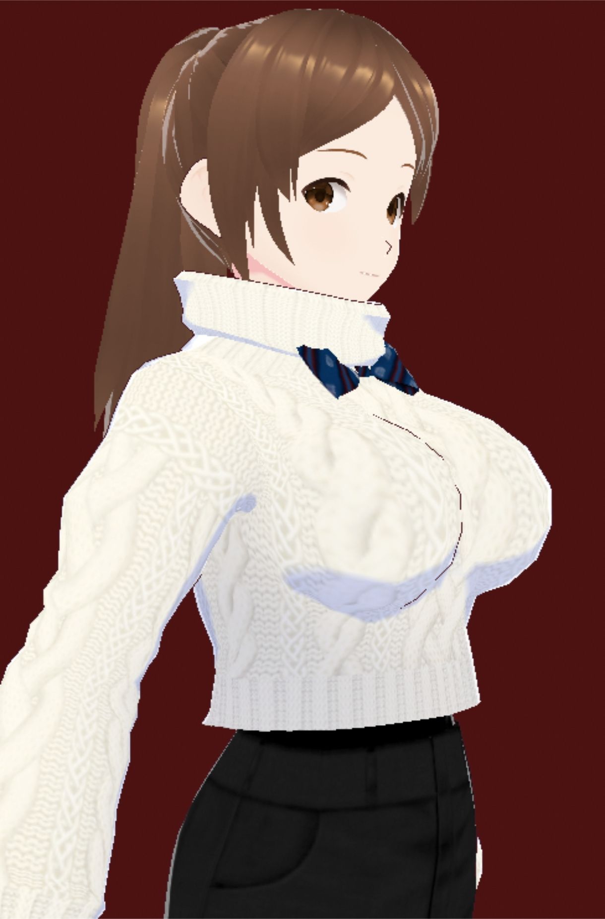 白いタートルネックセーターに黒いショートパンツのお姉さん（セリフなし 3DCGモデル イラスト集）
