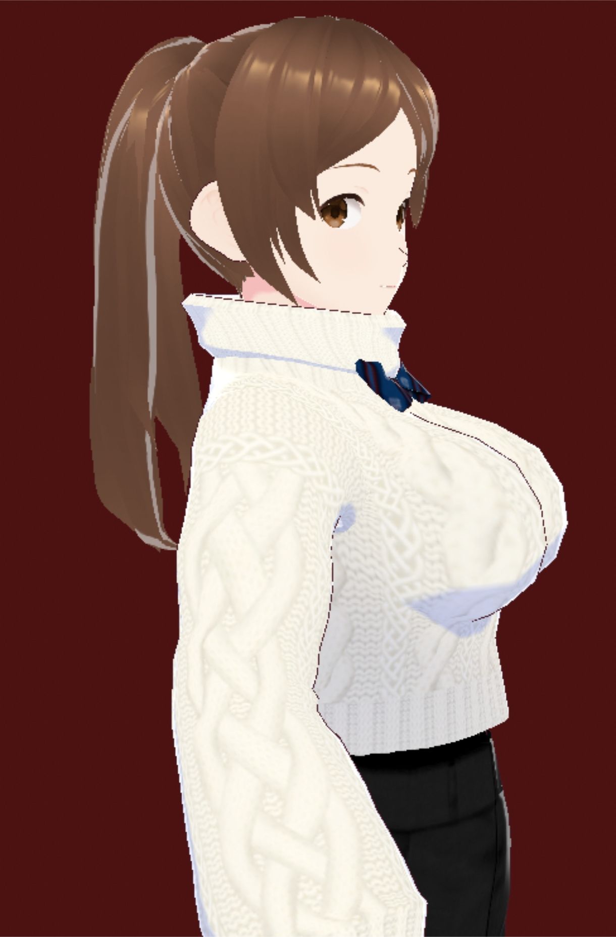 白いタートルネックセーターに黒いショートパンツのお姉さん（セリフなし 3DCGモデル イラスト集）