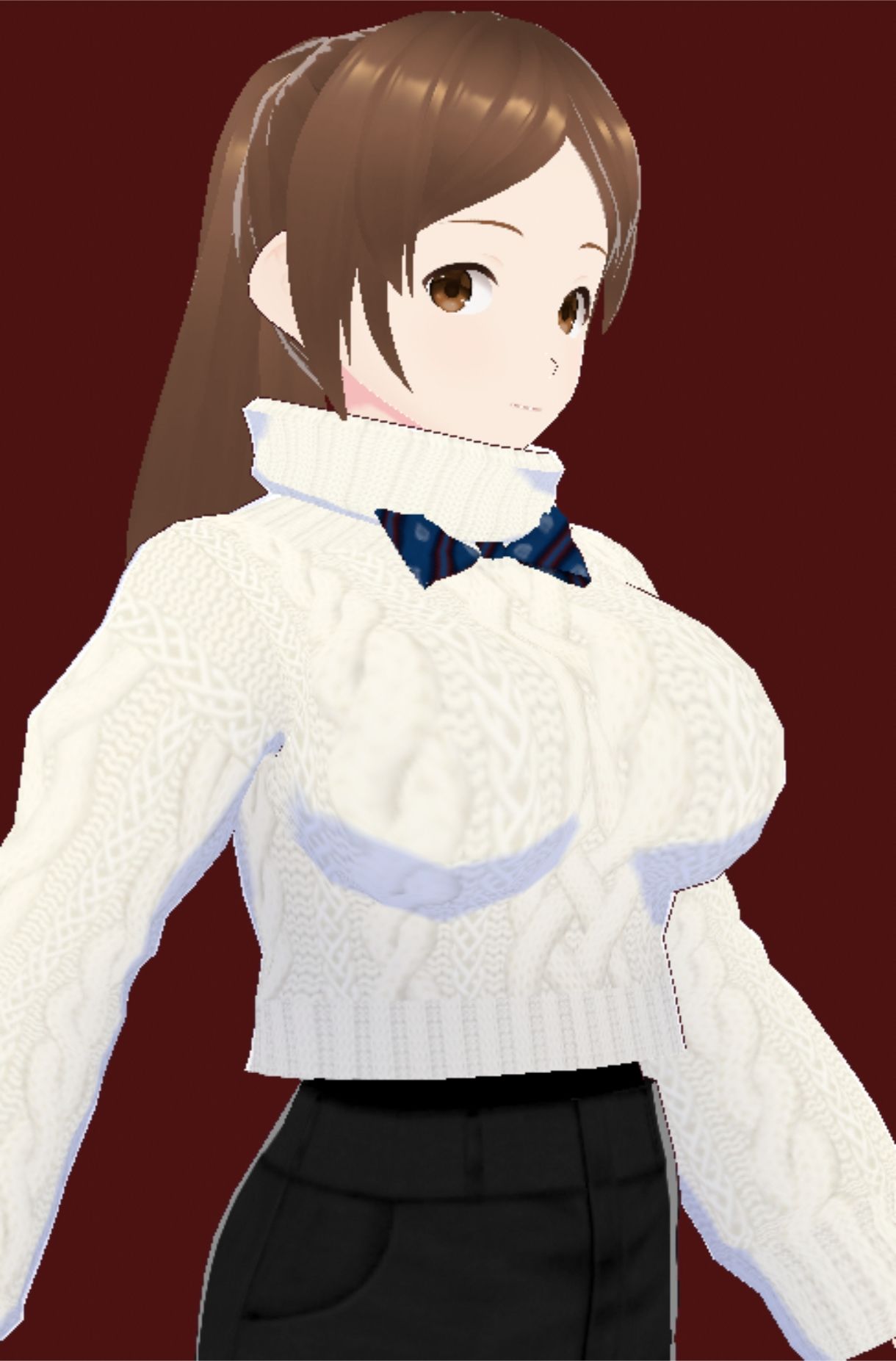 白いタートルネックセーターに黒いショートパンツのお姉さん（セリフなし 3DCGモデル イラスト集）