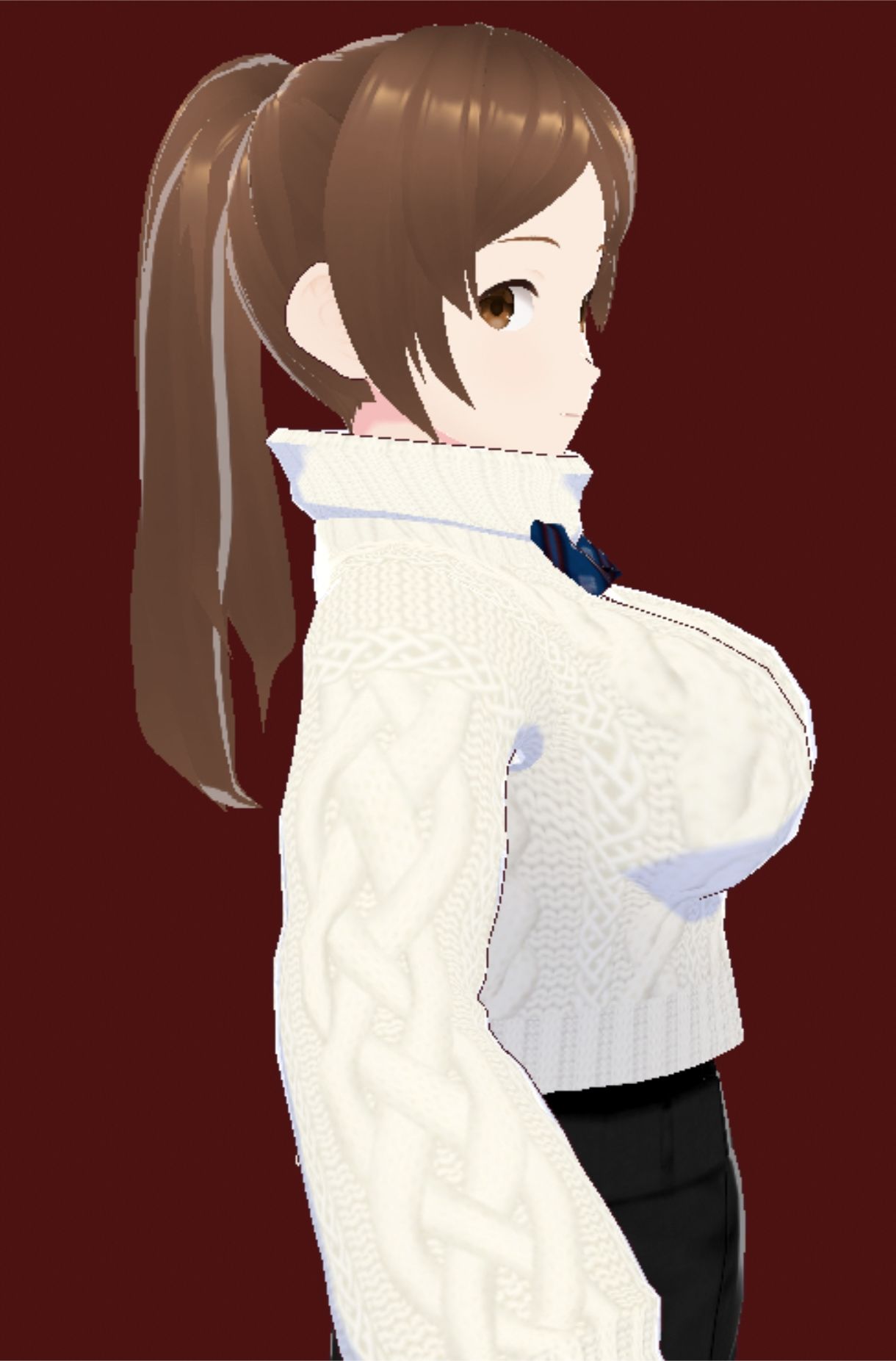 白いタートルネックセーターに黒いショートパンツのお姉さん（セリフなし 3DCGモデル イラスト集）