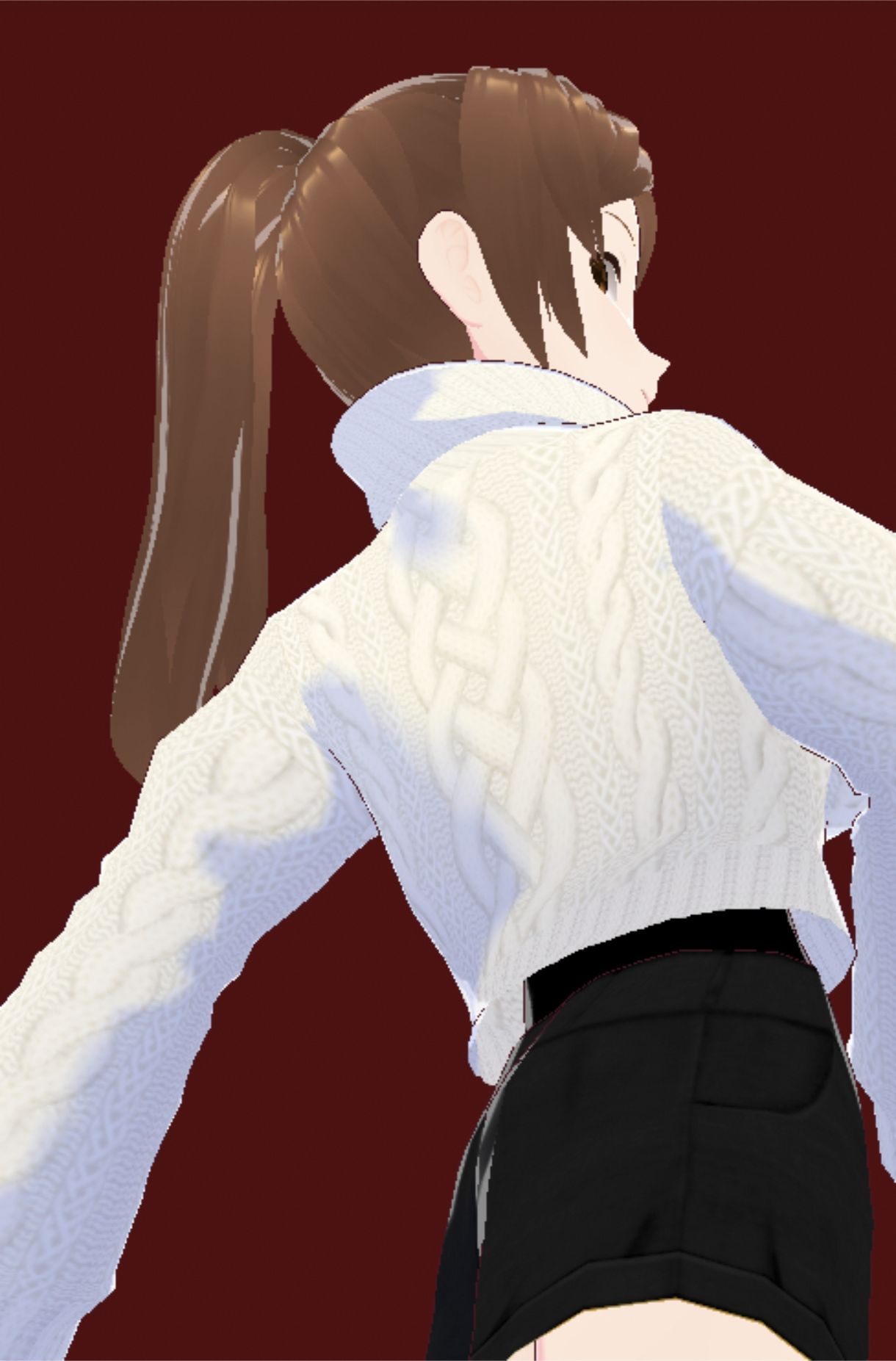 白いタートルネックセーターに黒いショートパンツのお姉さん（セリフなし 3DCGモデル イラスト集）