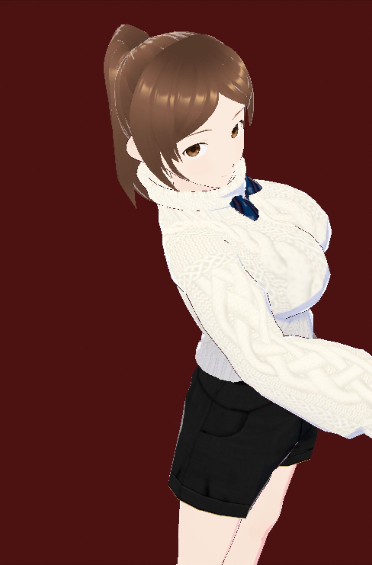 白いタートルネックセーターに黒いショートパンツのお姉さん（セリフなし 3DCGモデル イラスト集）