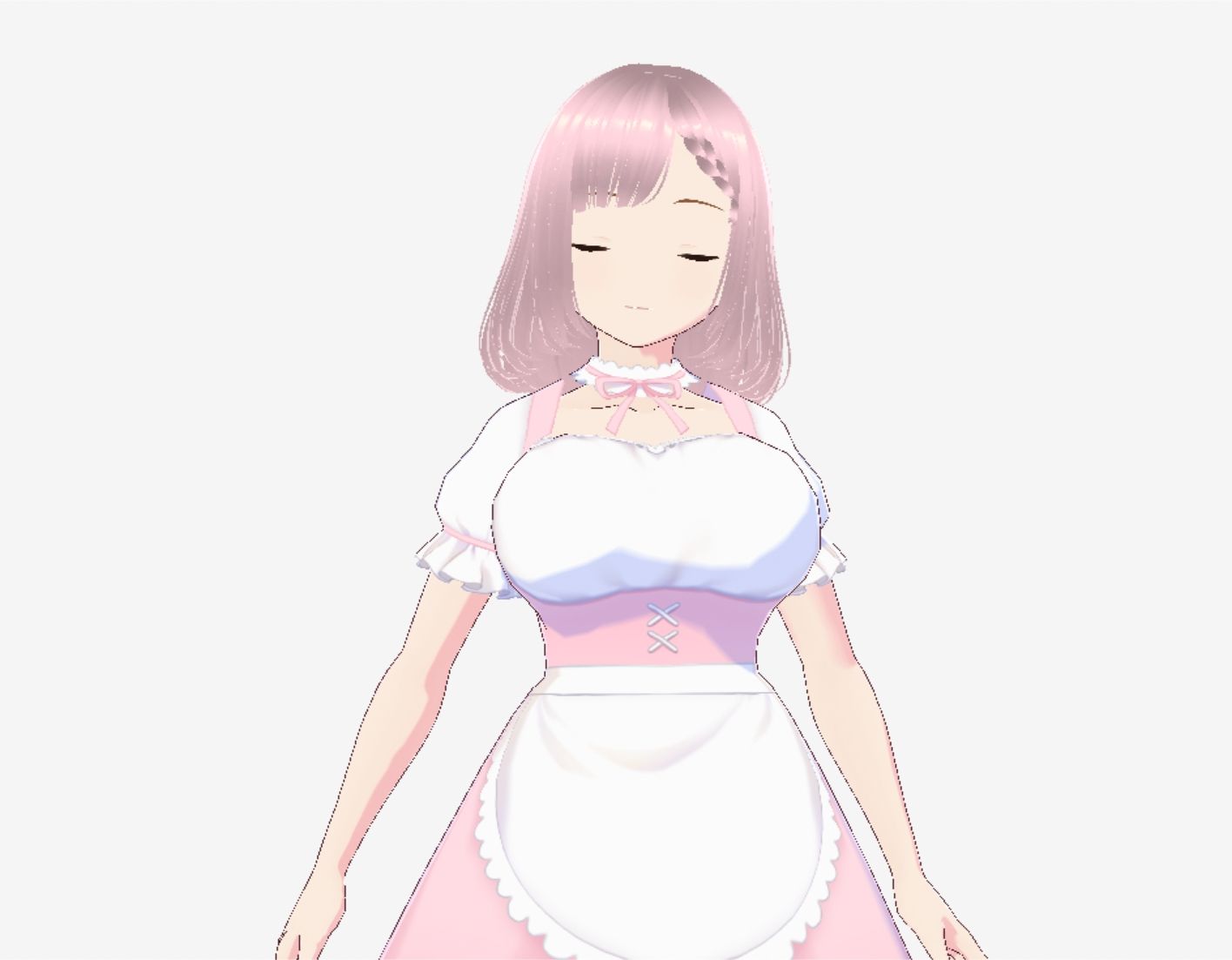 ピンク色の衣装を着たメイド風美女（セリフなし 3DCGモデル イラスト集）