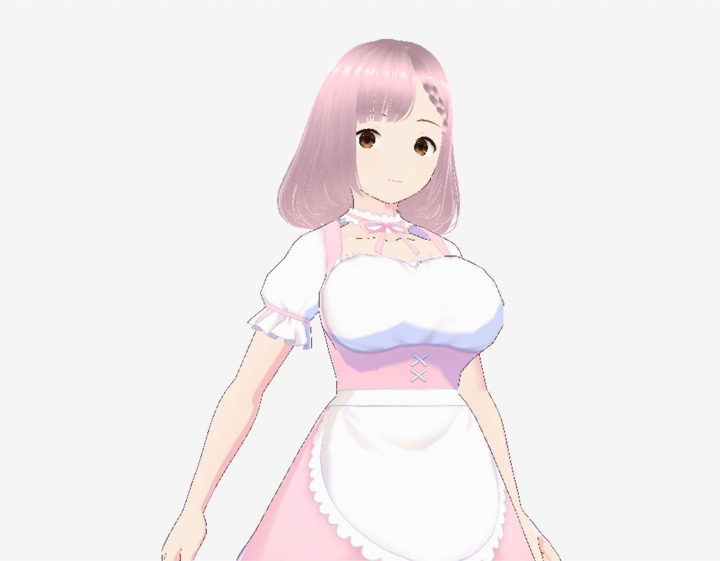 ピンク色の衣装を着たメイド風美女（セリフなし 3DCGモデル イラスト集）