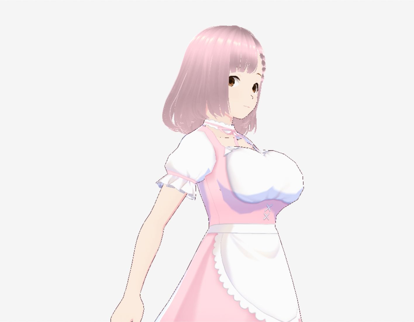 ピンク色の衣装を着たメイド風美女（セリフなし 3DCGモデル イラスト集）
