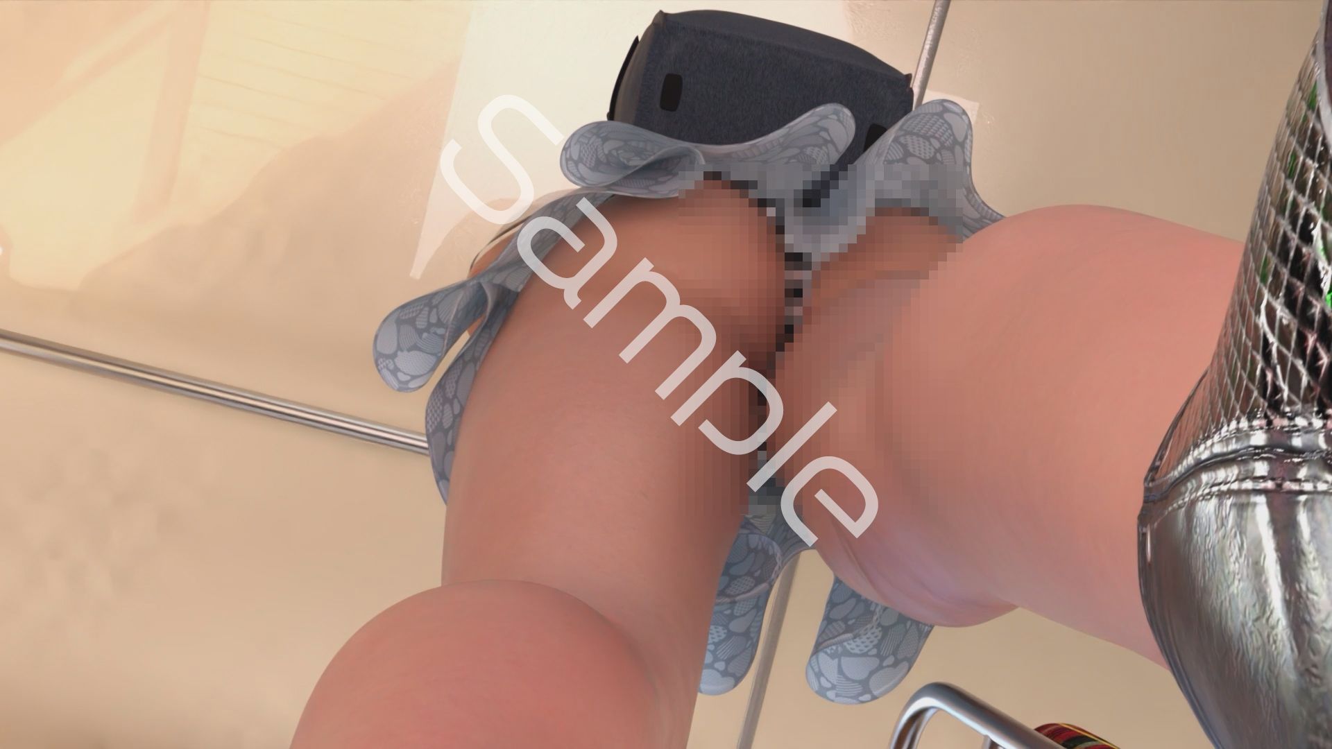 一ノ瀬廻里・私服登校日の通学途中のバス内でスカート内逆さ撮り盗撮の被害に遭う:PV10（白黒縞々ストライプフルバックパンティ）