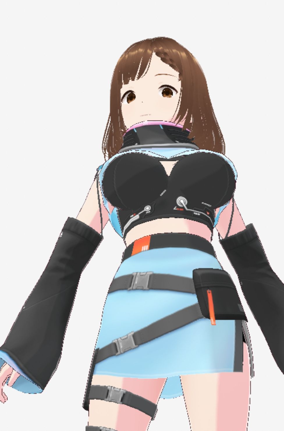 未来から来たような水色の服の巨乳のお姉さん（セリフなし 3DCGモデル イラスト集）
