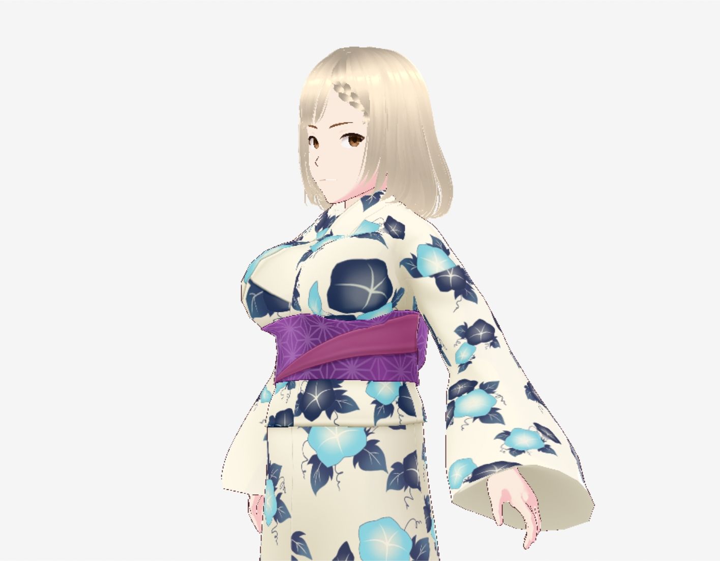 金髪の浴衣の和風美女（セリフなし 3DCGモデル イラスト集）