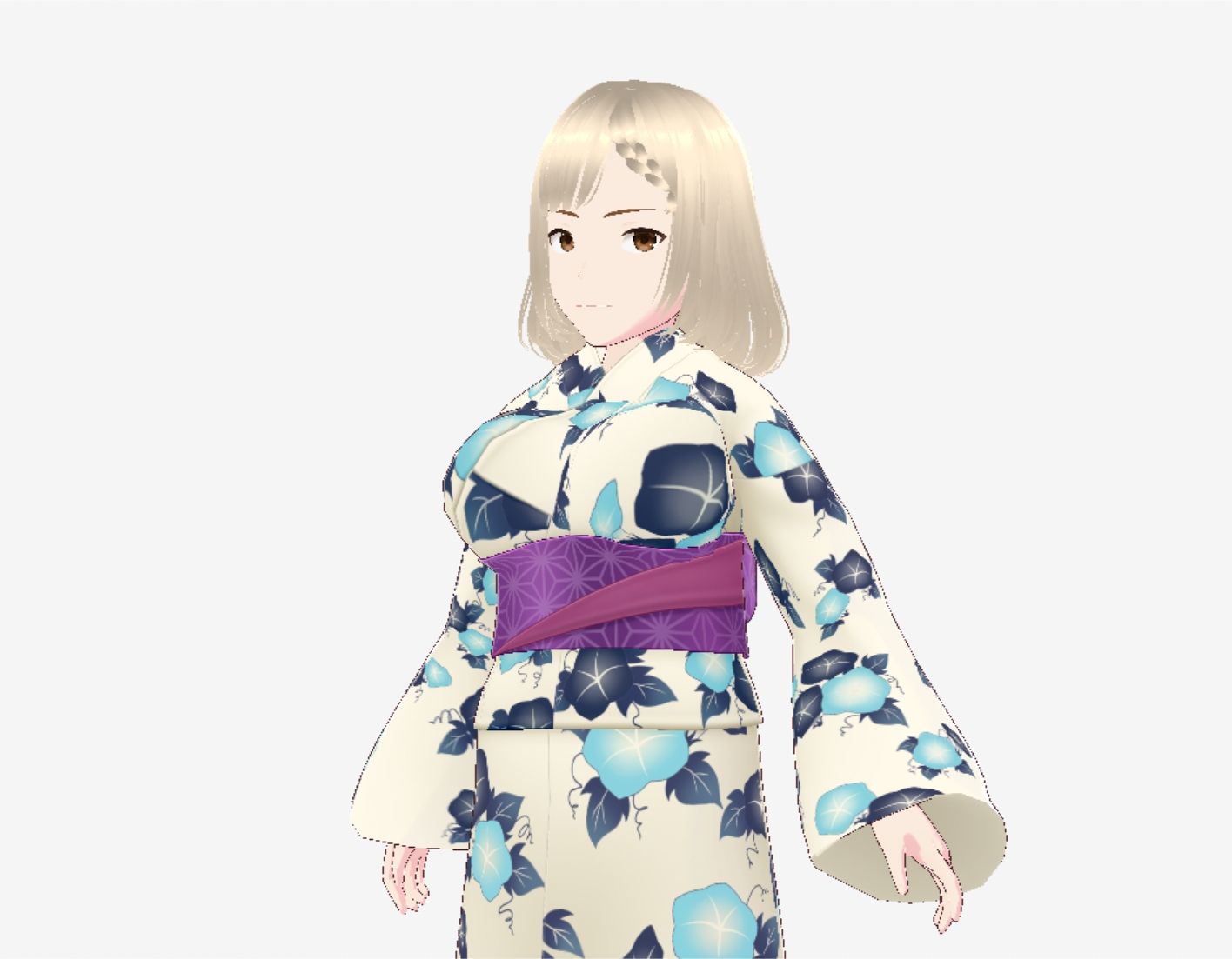 金髪の浴衣の和風美女（セリフなし 3DCGモデル イラスト集）