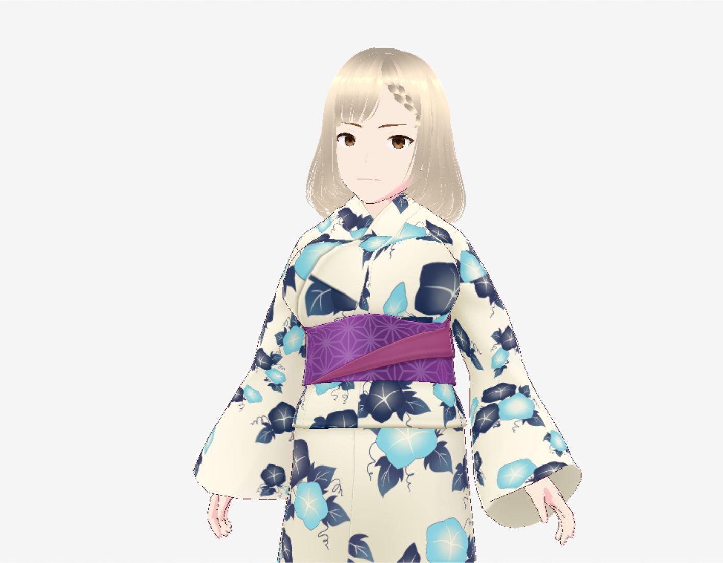 金髪の浴衣の和風美女（セリフなし 3DCGモデル イラスト集）