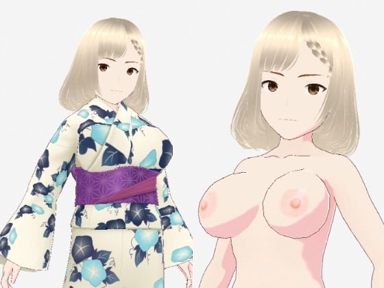 金髪の浴衣の和風美女（セリフなし 3DCGモデル イラスト集）