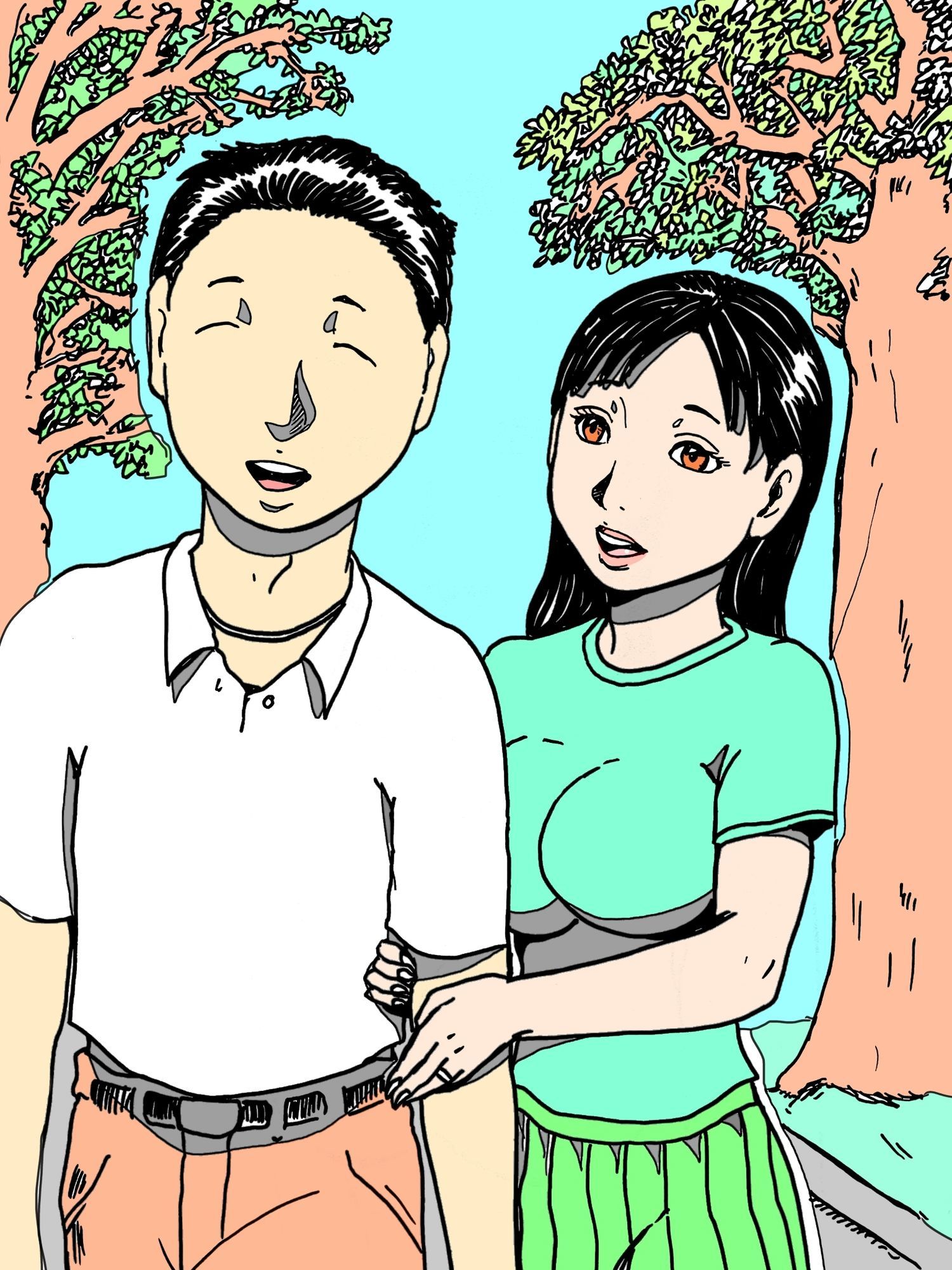 若妻が顔見知りのおじさんたちに森の中でつつかれた