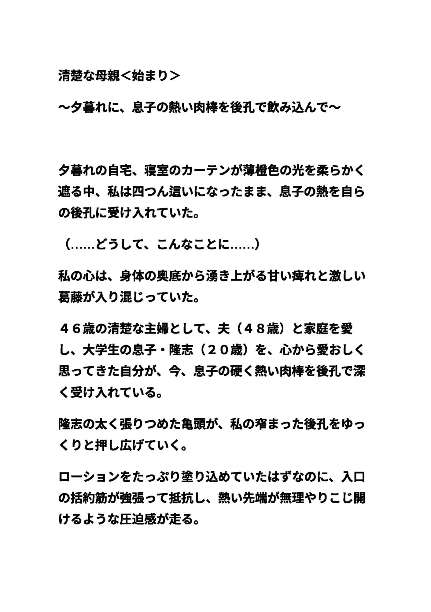 清楚な母親<始まり>〜夕暮れに、息子の熱い肉棒を後孔で飲み込んで〜