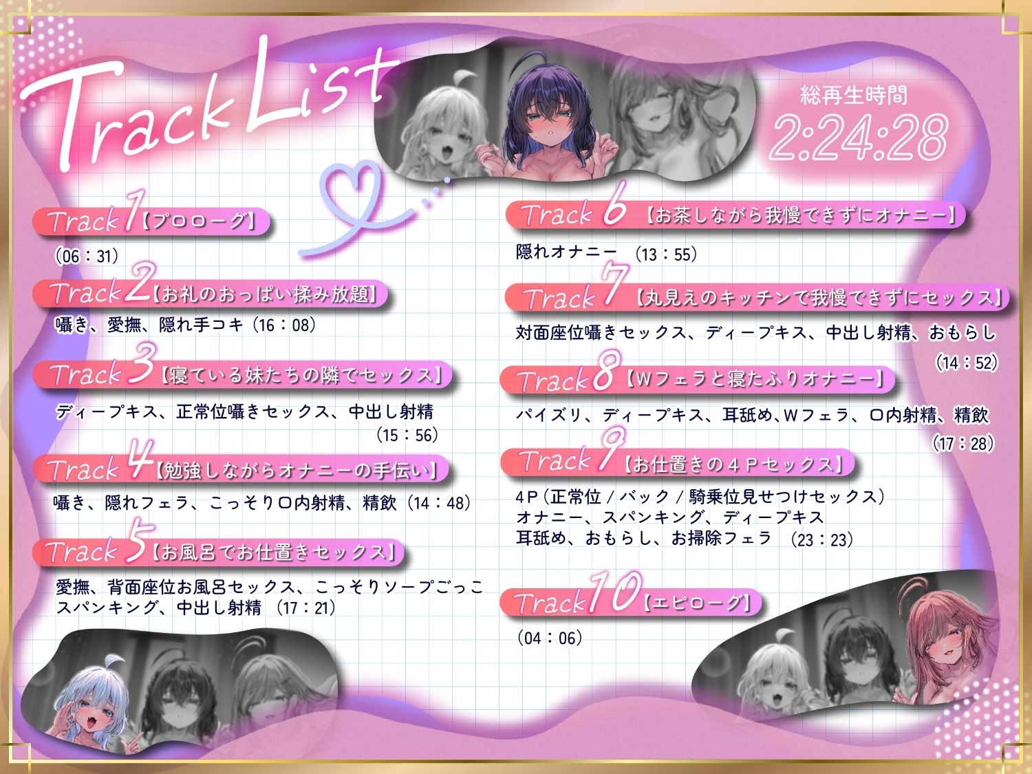 【囁きハーレム濃厚4P！贅沢姉妹丼】こっそりしちゃお！〜姪っ子三姉妹とワンルーム同棲性活〜【KU100】