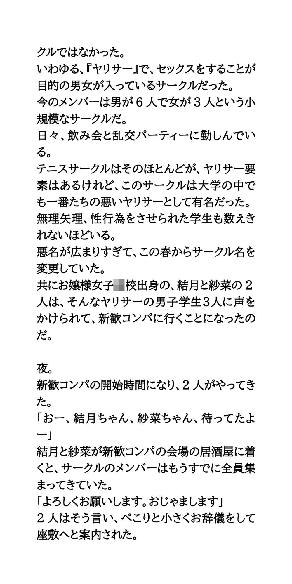 ヤリサーの新歓コンパに参加しハメられた、お嬢様女子大生