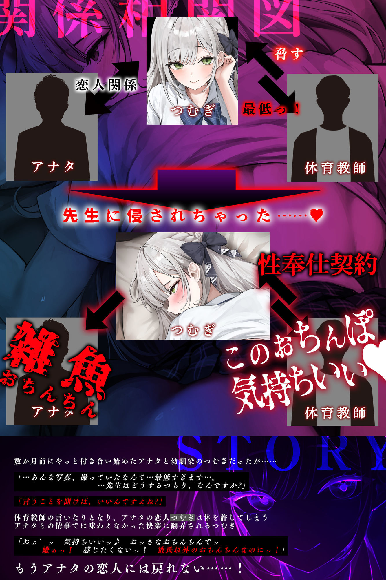 【汚喘ぎ】幼馴染カノジョJKの寝取られ報告【轟音オホ声】 〜体育教師に弱みを握られた恋人は性奉仕契約を迫られ、そして…〜
