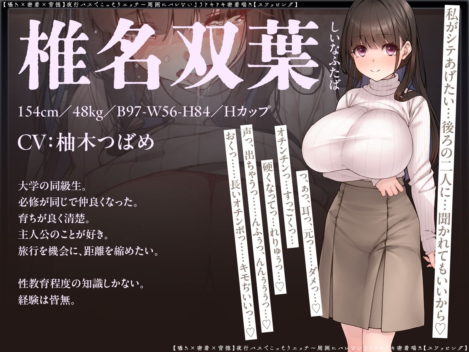 【囁き×密着】夜行バスでこっそりエッチ〜周囲にバレないようドキドキ密着喘ぎ【スワッピング】