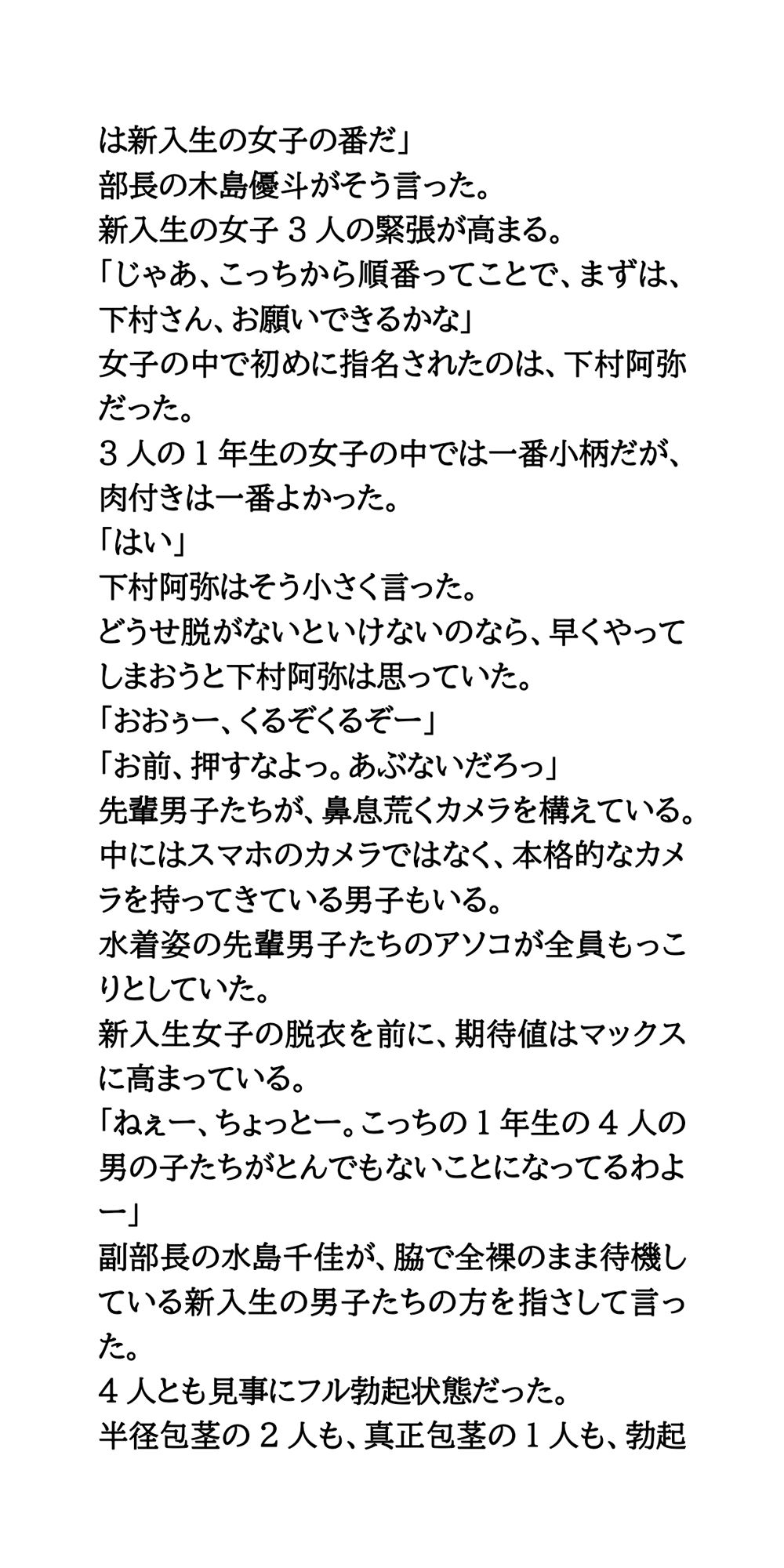 水泳部新入部員、全裸自己紹介。男女7人がすっぽんぽんに！