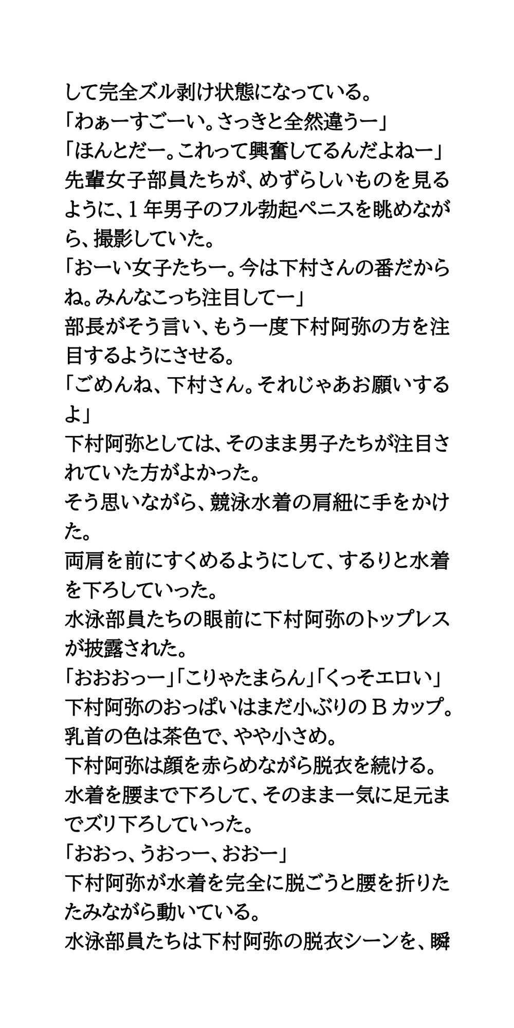 水泳部新入部員、全裸自己紹介。男女7人がすっぽんぽんに！