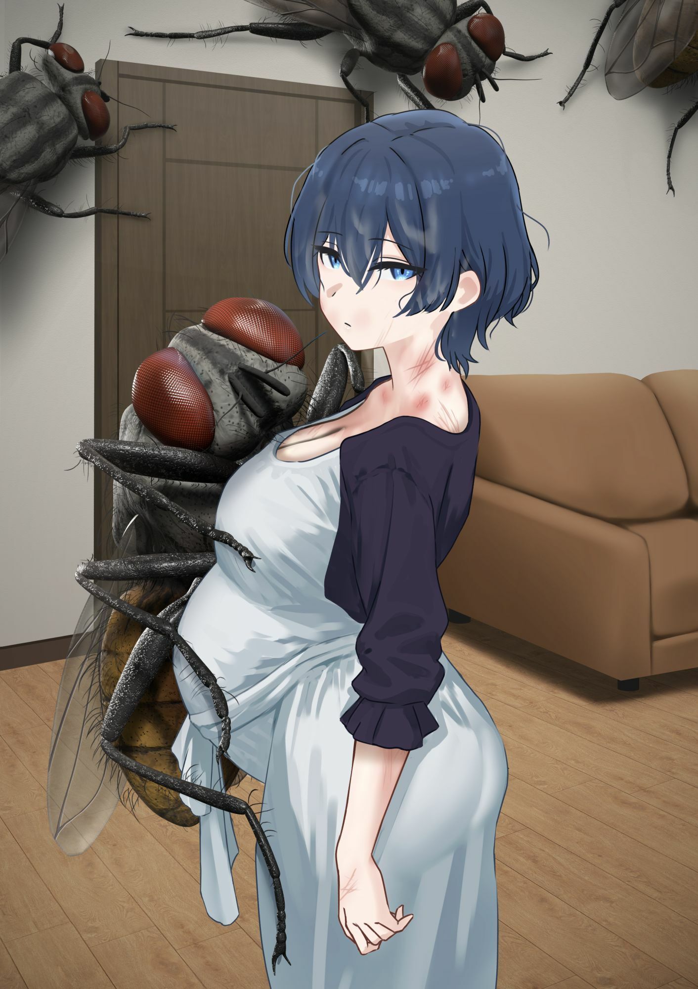 人妻は巨大バエたちの苗床となる