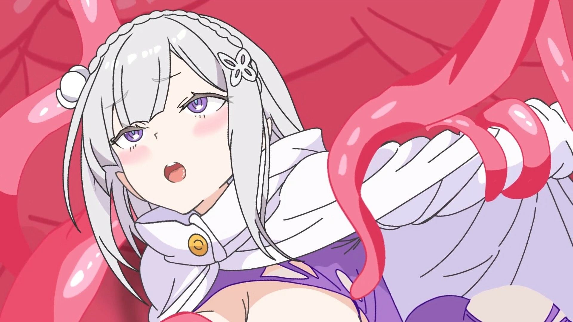 【Live2Dアニメ】砂丘を渡る途中で大穴に落ちたエミリアが触手の魔獣に襲われる…