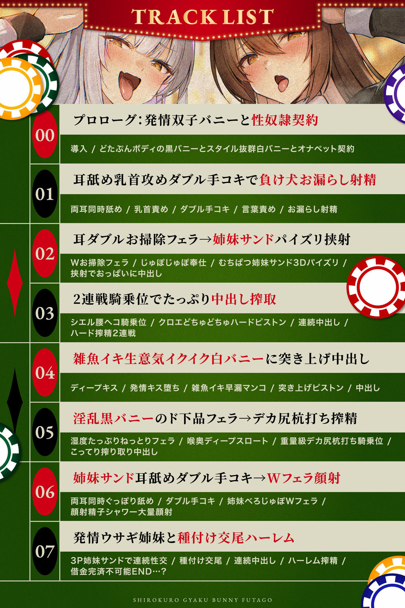 【白黒逆バニー×双子姉妹×逆レ3Pオホ】敗北監禁搾精ハーレム 耳舐手コキ・Wフェラ&パイズリ挟射・雑魚イキ騎乗位&ムチムチ杭打ちピストン連続濃厚種付け中出し交尾