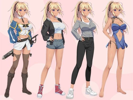 【立ち絵素材】金髪ポニテ褐色肌の少女剣士 フルセットPSDパック
