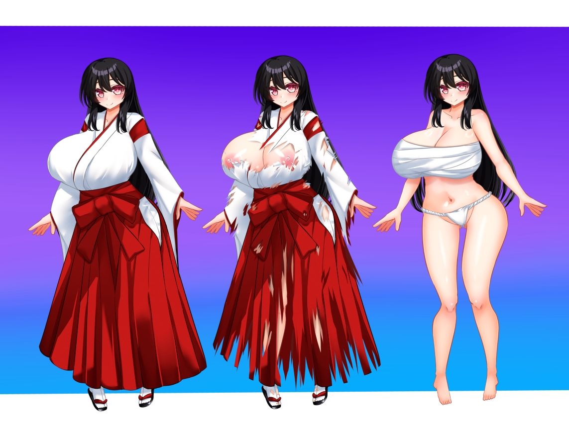 立ち絵素材 黒髪の女の子（巫女・サラシ差分）
