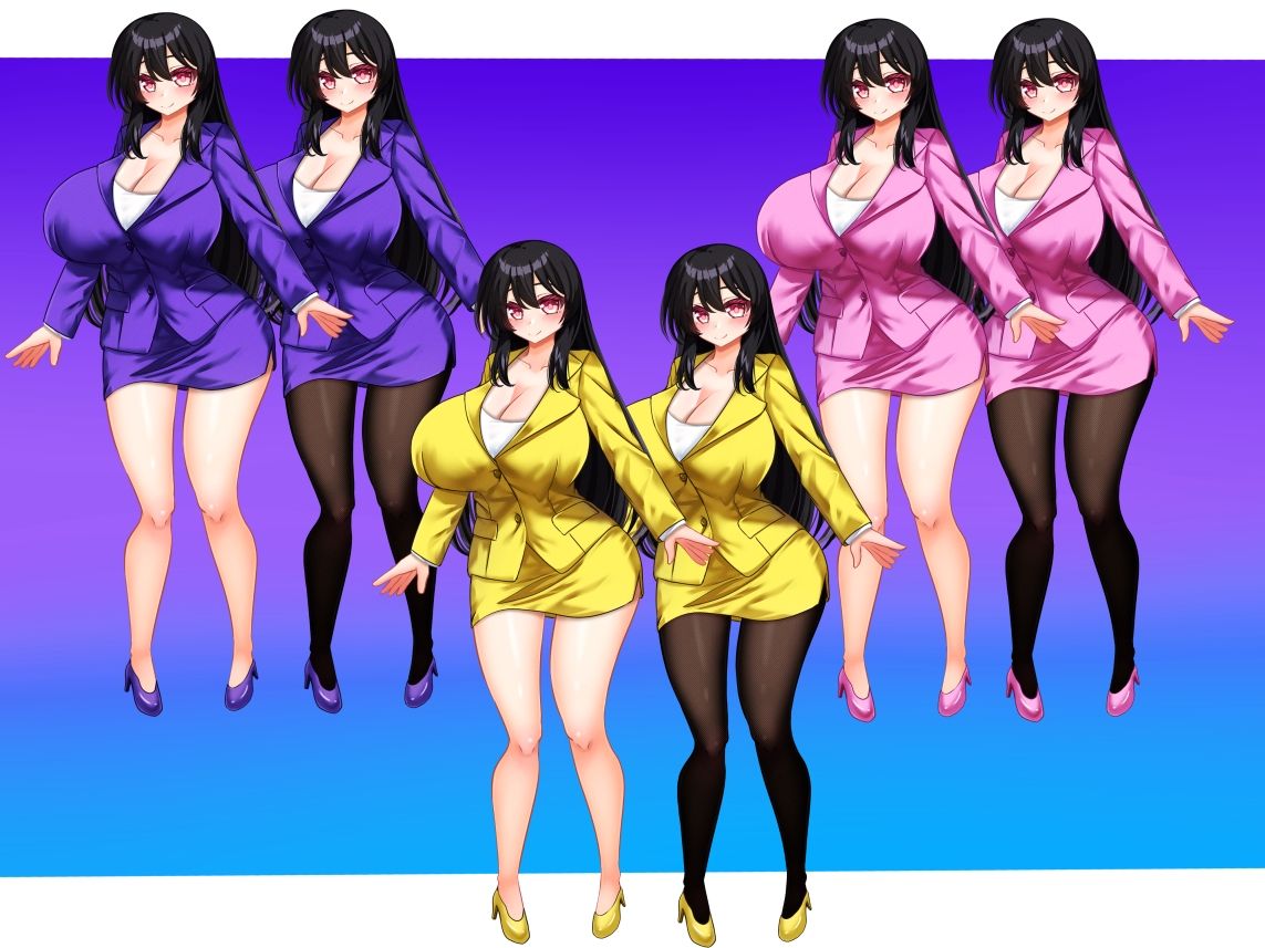 立ち絵素材 黒髪の女の子（スーツ・スケスケ下着差分）