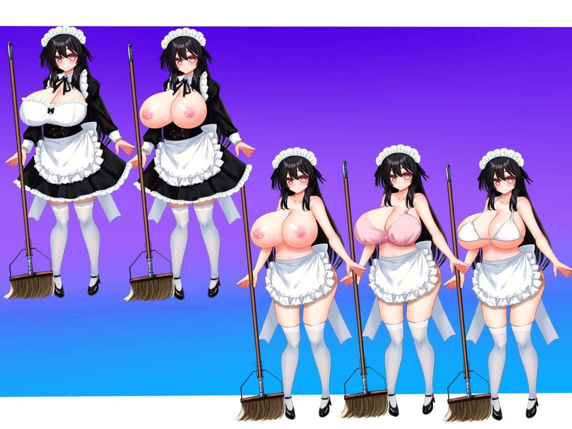 立ち絵素材 黒髪の女の子（サキュバス・メイド差分）