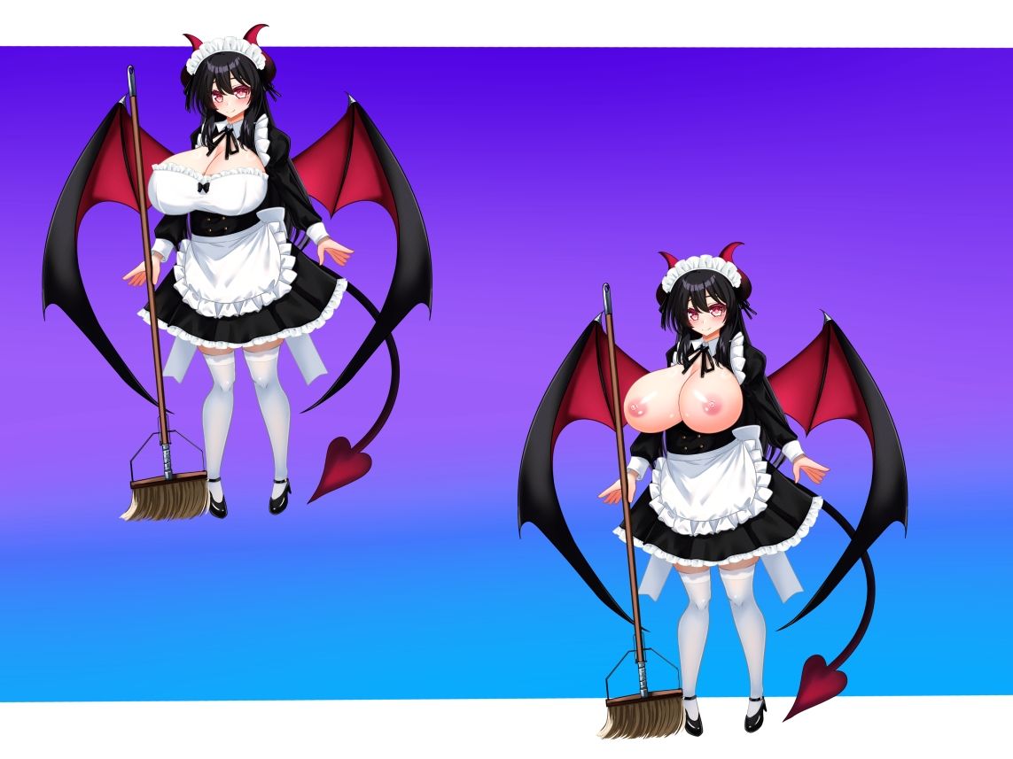 立ち絵素材 黒髪の女の子（サキュバス・メイド差分）
