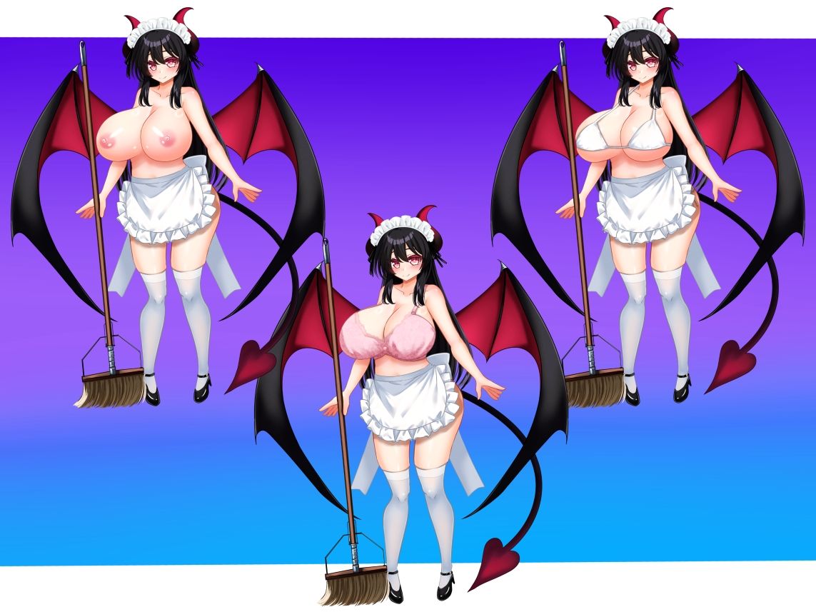 立ち絵素材 黒髪の女の子（サキュバス・メイド差分）