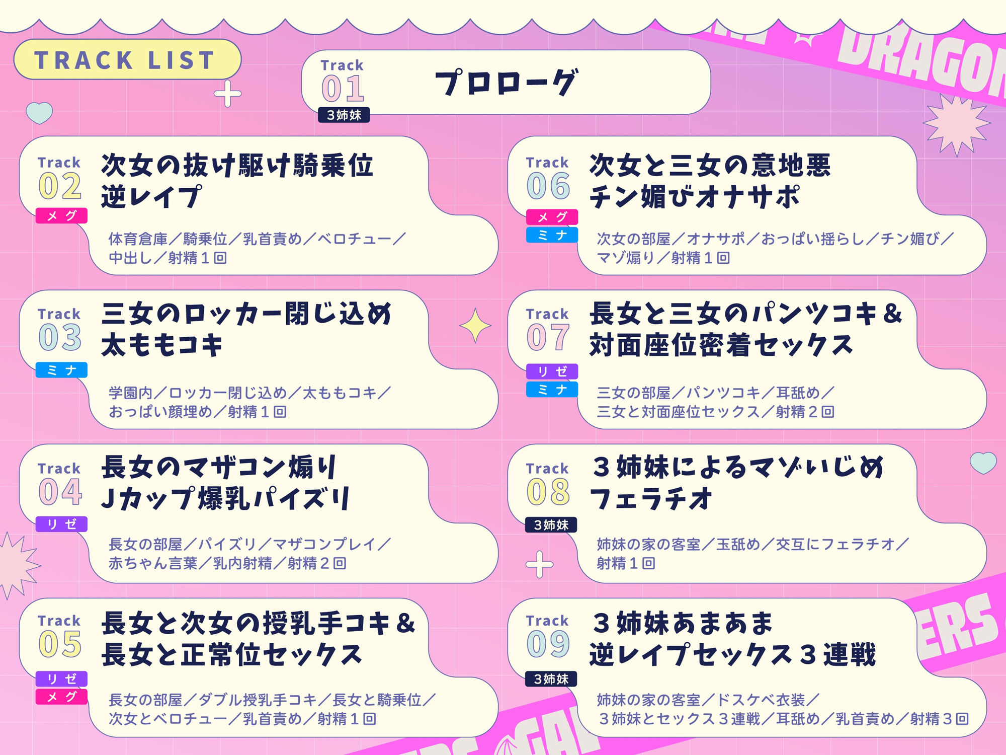 【3時間超え】ドラゴン娘3姉妹ギャルの愛の巣づくり（はーと）〜長身貴族ドラゴン娘3姉妹ギャルのマゾオス捕食えっち〜【オホ声逆レ〇プ】