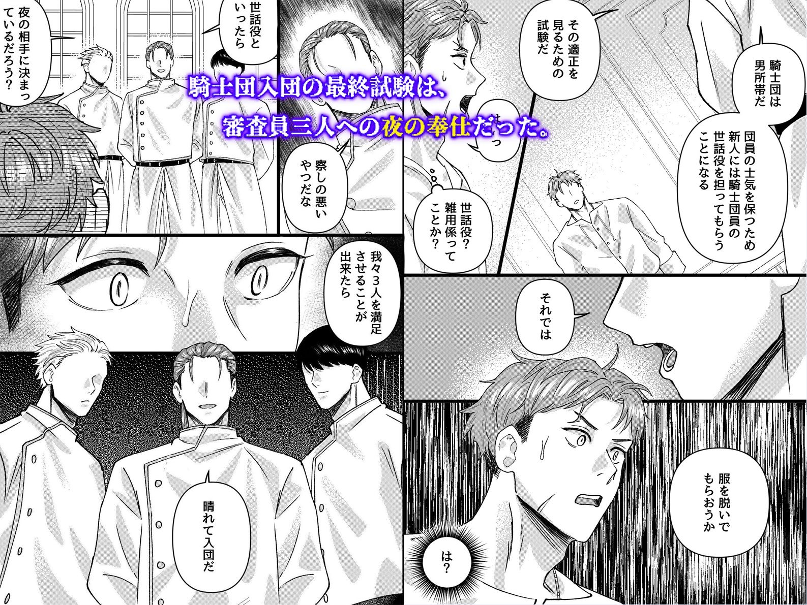 騎士団員を目指したリオンが、最終試験で三人の審査員に前立腺を抉られメス堕ち調教の末、団長と副団長の二輪挿しで完全なる性処理奴●に堕とされるまで
