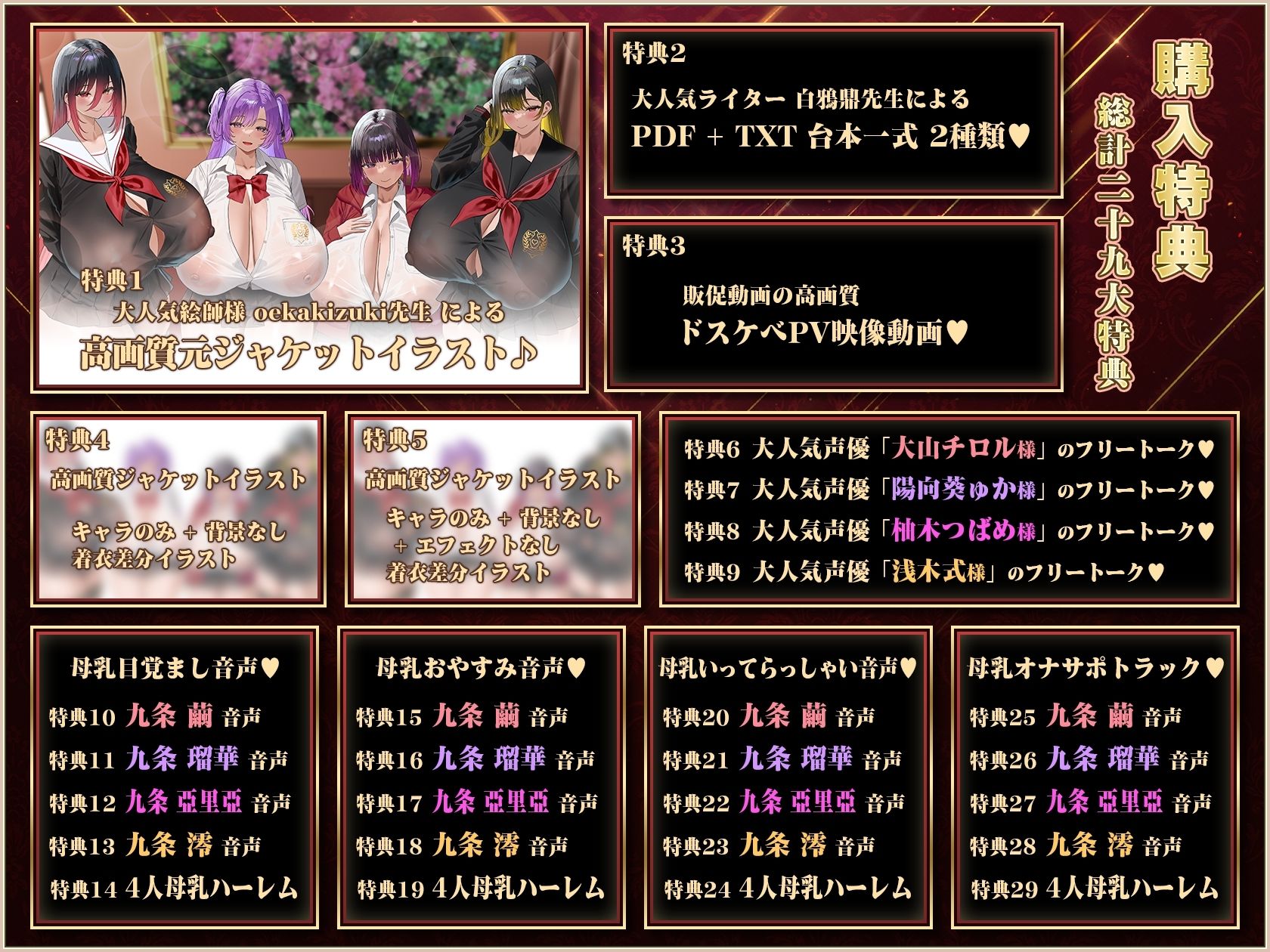 【9時間×4姉妹JK×名家お嬢様×母乳ハーレム】〜「孕」九条家の雌たち〜 顧問家庭教師のボクと…その肉欲「子種」を貪りし…4人のドスケべ爆乳姉妹たち♪